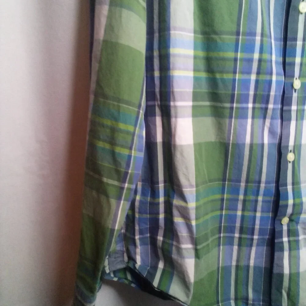 Banana Republic Shirt Men M 15-15 1/2 Button Up Long Sleeve Plaid Blue Green